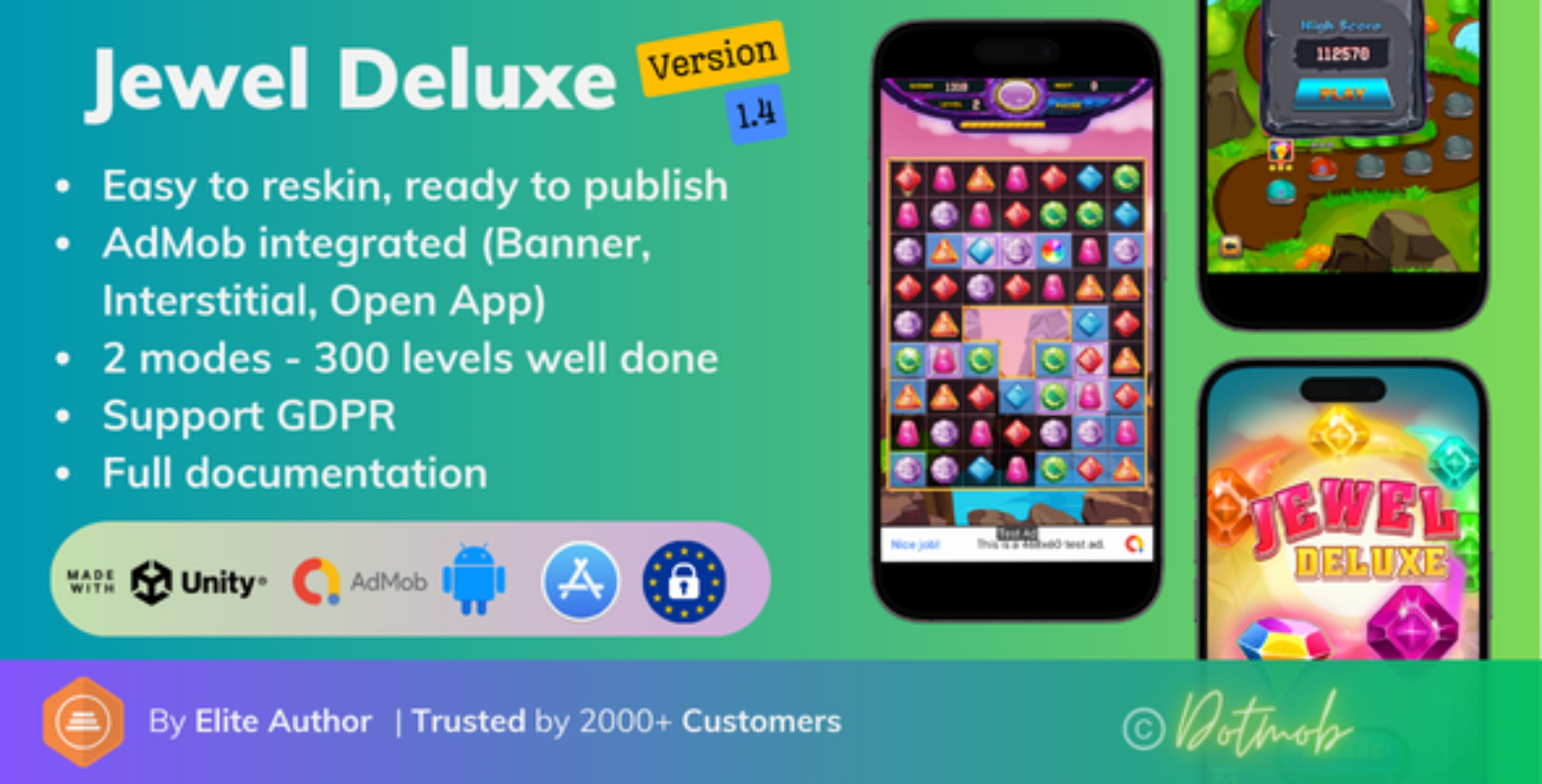 Jewel Deluxe - Unity Complete Project (Android + iOS + AdMob)