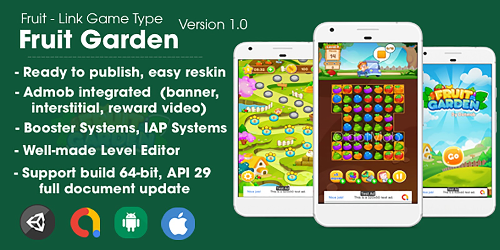 Fruit Garden (Unity Game + Android + iOS + AdMob)