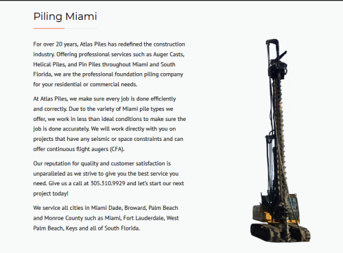 Atlas Piles Inc
13275 SW 136 St. #14
Miami, FL 33186
(305) 310-9929
