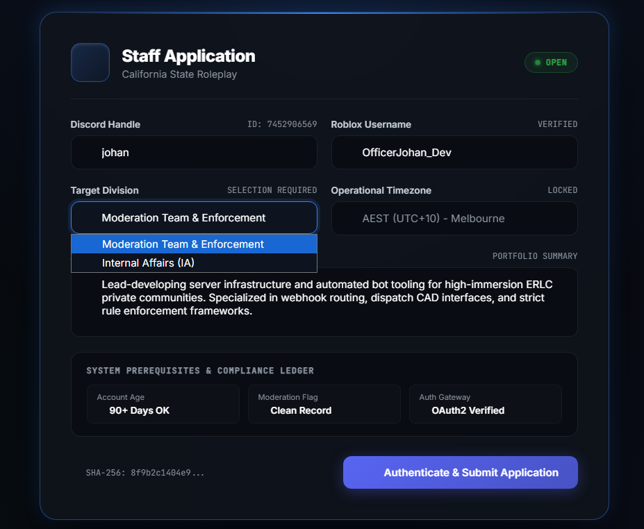 Application Portal Screenshot