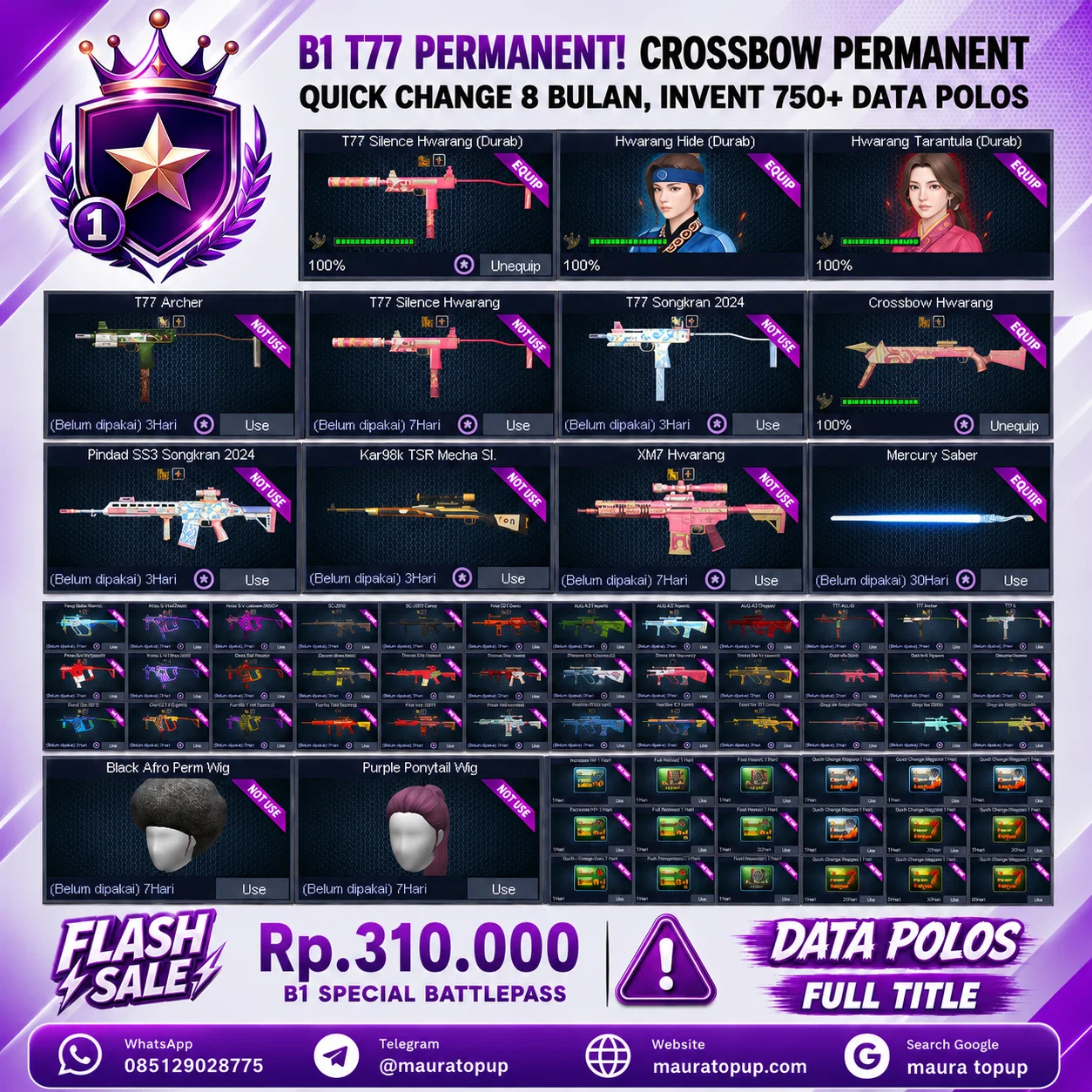 B1 T77 PERMANET ! CROSSBOW PERMANENT QUICK CHANGE 8 BULAN , INVENT 750+