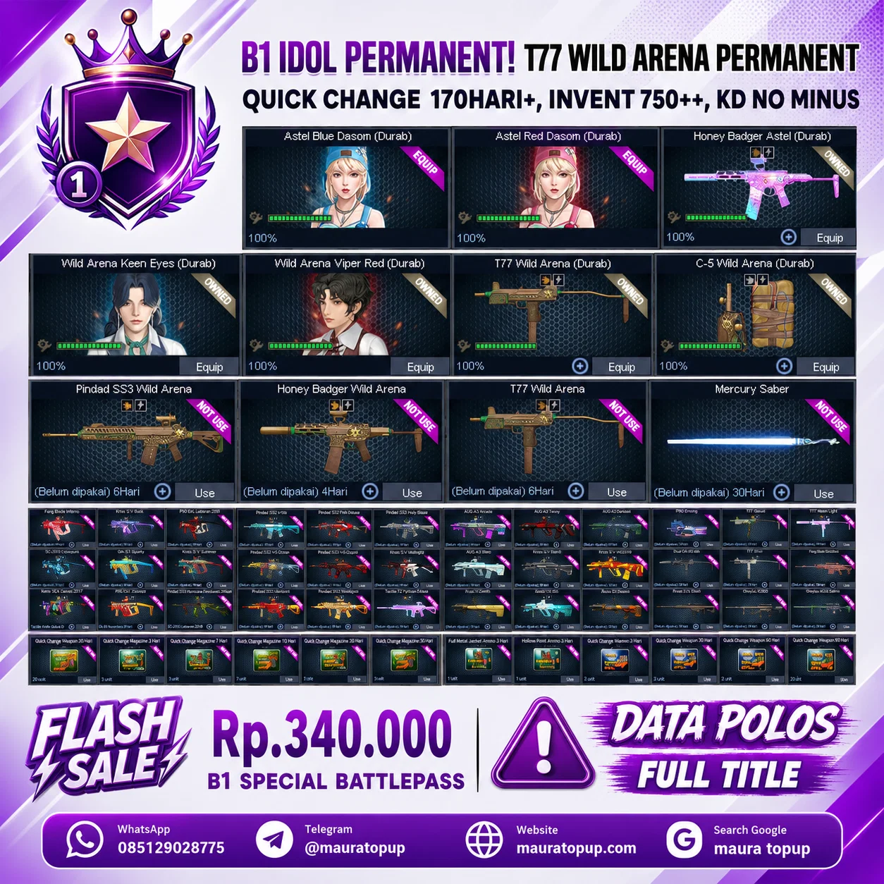 B1 IDOL PERMANENT! T77 WILD ARENA PERMANENT,QUICK CHANGE 170HRI+,INVENT 750++