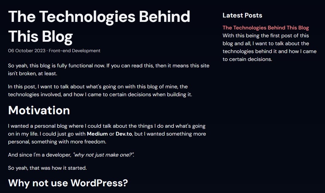 A screenshot of the blog layout